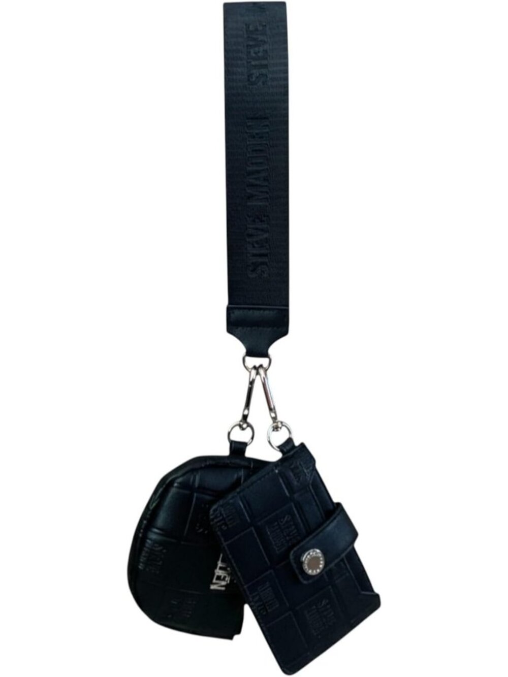 Chic Women's 2-Piece Card Case & Coin Purse Set with Wrist Strap - Black